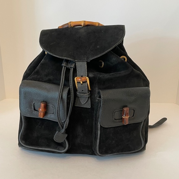Gucci Black Leather Suede Bamboo Backpack Bag main image 16